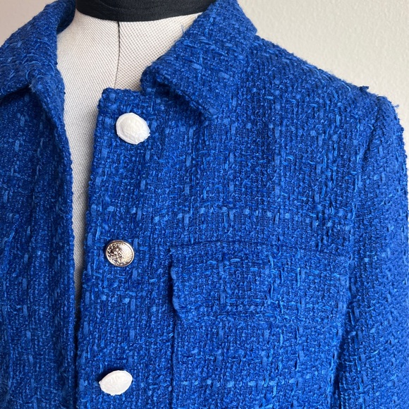 NWOT Rachel Zoe Royal Blue Tweed Cropped Blazer - Picture 6 of 14